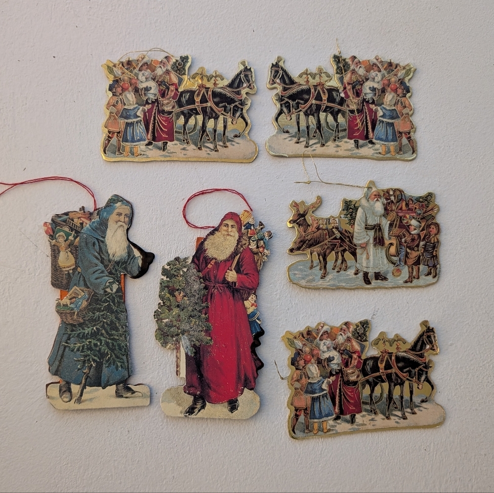 Vintage Christmas Paper Ornaments Goil Foil 6 Pieces